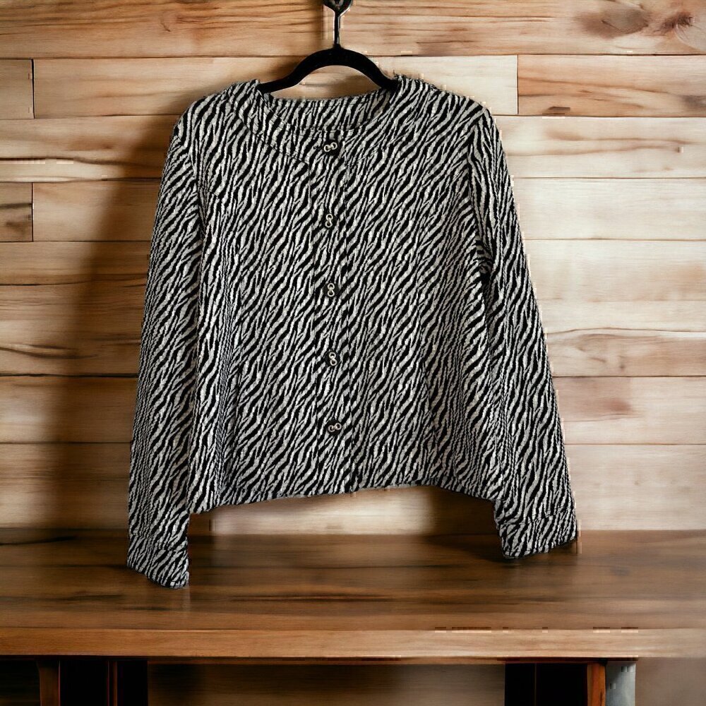 Charter Club PETITE zebra animal print button jacket blazer side pockets M